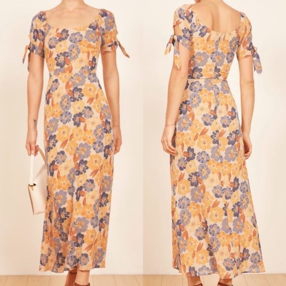 Reformation Meredith Yellow Floral Midi Dress in Terrazza Floral Size 8 - Picture 2 of 12